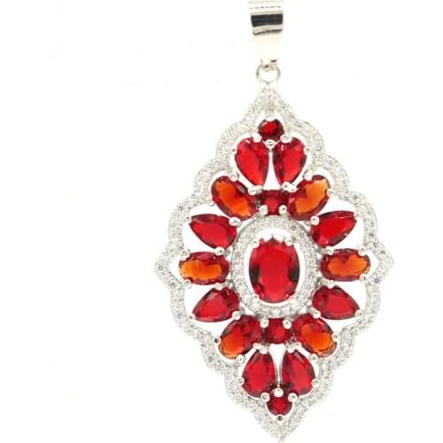 52x28mm Delicate Long Big Created Iolite Red Blood Ruby Bright Zircon For Womans Daily Wear Dating Silver Pendant