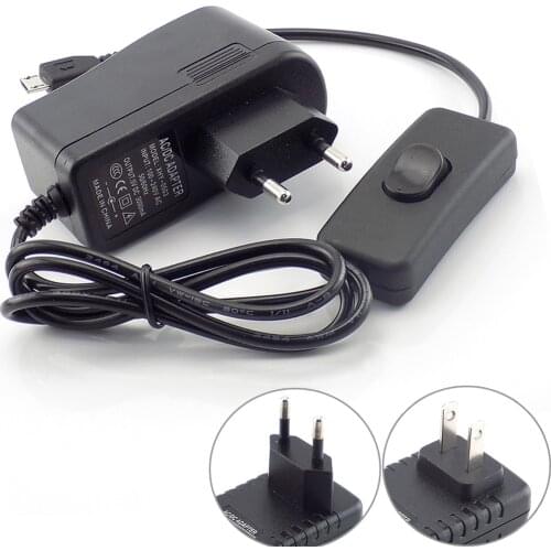 AC DC Micro USB DC Adapter 5V 2A 3A 3000mA plug Power supply US EU Adaptor switch 100V 240V Converter charger for Raspberry Pi B
