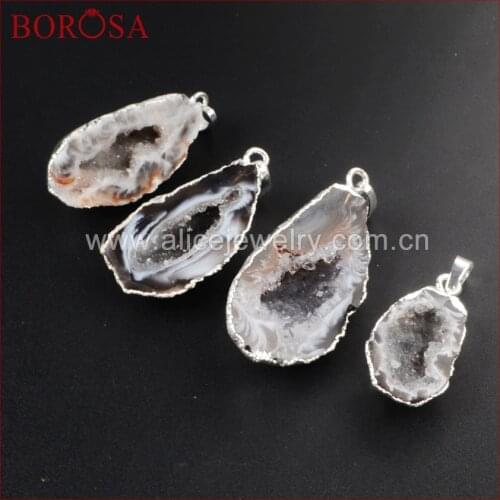 BOROSA 10pcs Drusy Pendant Gold Silver Color Natural Half Cave Onyx Druzy Geode Pendant Bead Brazilian Drusy Gems G1093