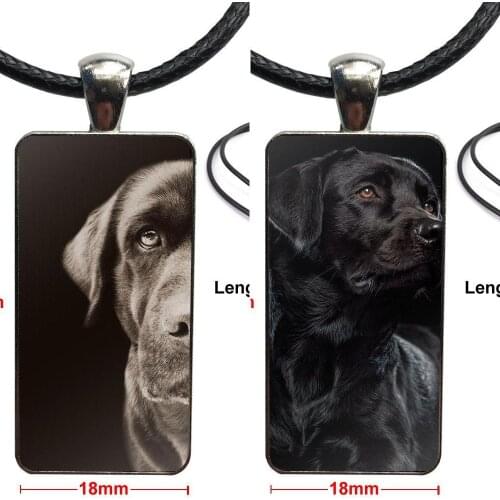 Black Lab Labrador Puppy Dog Shining Glass Cabochon Choker Pendant Rectangle Necklace Steel Color Jewelry For Unisex Party Gift
