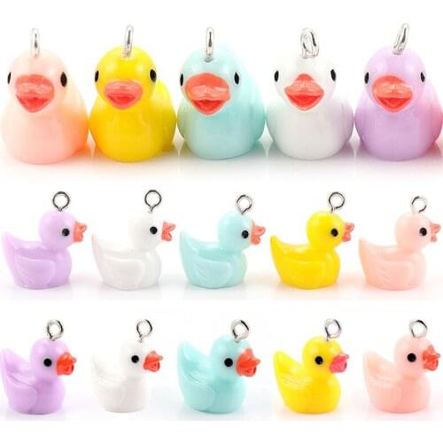 DIY 10Pcs Mini Cute Duck Resin Earring Charms Diy Findings Kawaii 3D Phone Keychain Bracelets Pendant For Jewelry Making