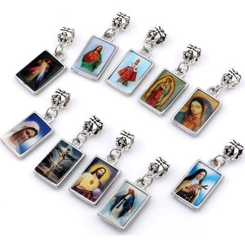 50pcs Double sided Jesus Christ icon Dangle Charm Beads Fit Pendant Bracelet necklace DIY Jewelry Christmas gift 13.8x35.5mm