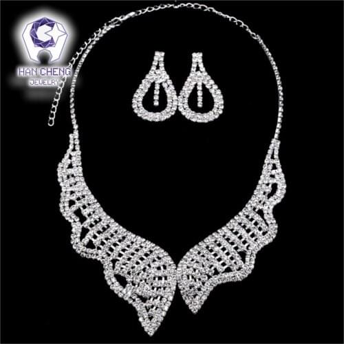 HanCheng New Fashion Silver Plated Rhinestone Necklace Collar Necklace Sets Bridal Jewelry Free Shipping Wedding Jewelry Parures