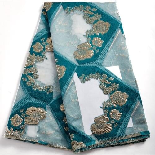 SJD LACE New High Quality African Lace Gilded Fabric Green French Gilding Flowers Fabric Jacquard For Women Wedding Dress A 2393