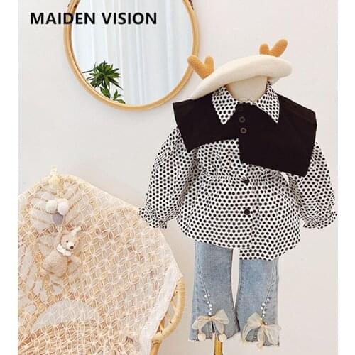 2021Hot sale Spring Girls Fashion clothing set Baby Suit Long sleeve Dots shirt +jeans Kids Clothes Girl Suit Baby girls outfit