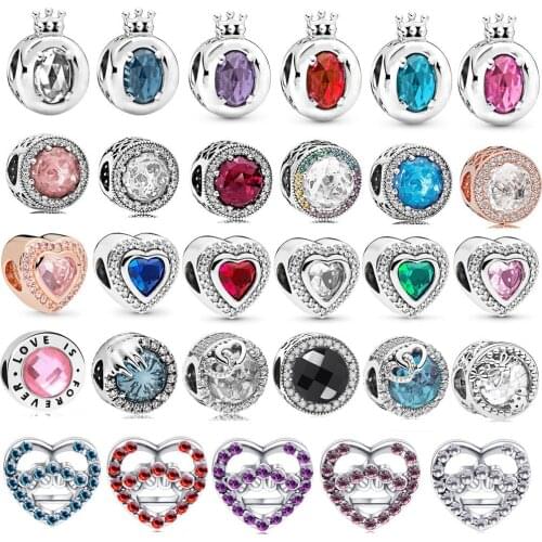 Fashion Pink Blue Green Crystal Radiant Round Charm Beads Suitable for Original Pandora Bracelet Ladies DIY Jewelry Making Gifts