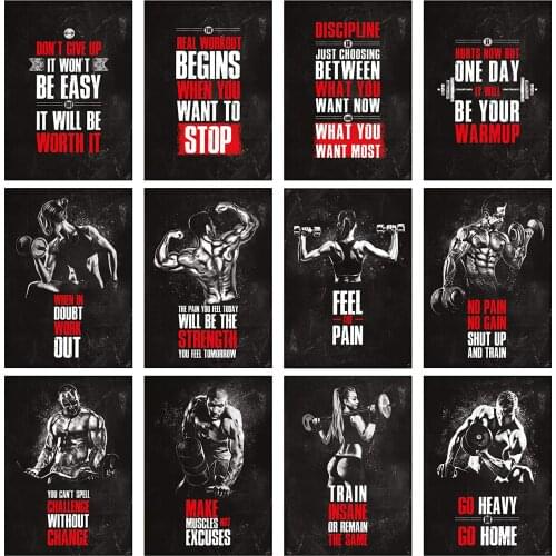 Fitness Quotes Motivational Poster Gym Inspiration Canvas Painting for Training Room Gym Bedroom Decor Picture Black and White