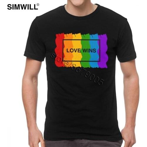 Mens Love Wins Tee Unique LGBT T-shirts Short Sleeve Eco Cotton Print T Shirt Round Neck Regular Fit Fans Clothing