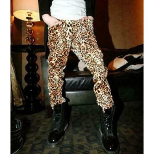 Mens Leopard Printed Nightclub Prom Party Pants Stage Dance Casual Trouser 2 Styles