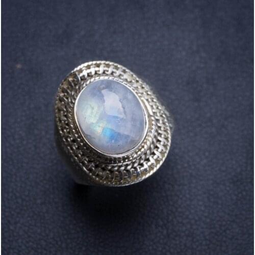 Natural Rainbow Moonstone Handmade Unique 925 Sterling Silver Ring 7.5 Y4564