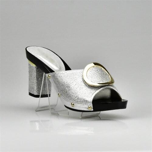 New Sliver African Women Shoes Decorated with Rhinestone Italy Women Shoes for Party Italian Women Summer Sexy High Heels Pumps