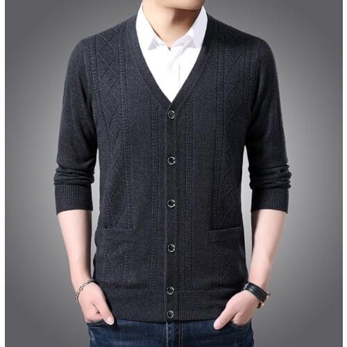 New Autumn Mens Business Casual Knit Sweater Classic Style Twist Pattern Knitted Wool Cardigan Male Brand Clothes