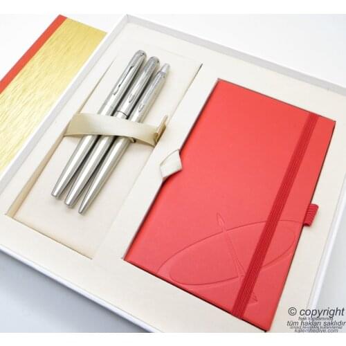 Parker Jotter Metal SS CT İsme Special Multi Set - Defterli Big Box-Fountain Pen + Roller Pen + ballpoint Pen | Hediyel