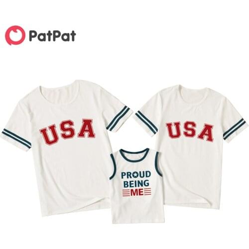 PatPat 2021 New Summer Independence Day Series Cotton White Family Matching T-shirts