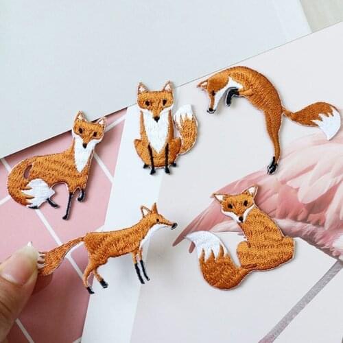 Iron On Embroidered Cute Fox Animal Patches Clothes Bags DIY Appliques Embroidery Parches Iron Patch for Clothes Decor