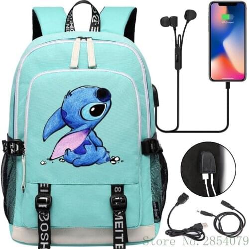 Hot Anime lilo-stitch USB Laptop Backpack Fashion Men Women Outdoor Travel Shoulder Bags Student Schoolbag Bookbag