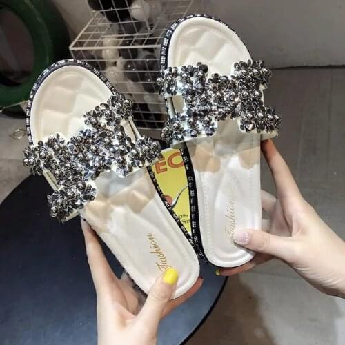Womens Summer Sandals Flat Slippers With Sequins Slip Resistant And Fashionable Slippers Flip Flops Versatile Sandals Size 40