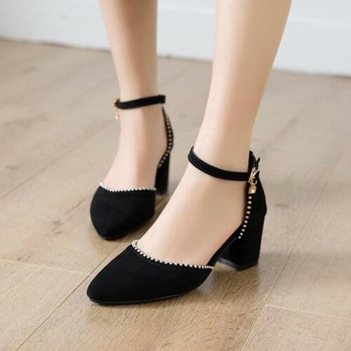 Big Size 11 12 13 14 15 high heels sandals women shoes woman summer ladies Flannel bread buckle with thick heel and beads