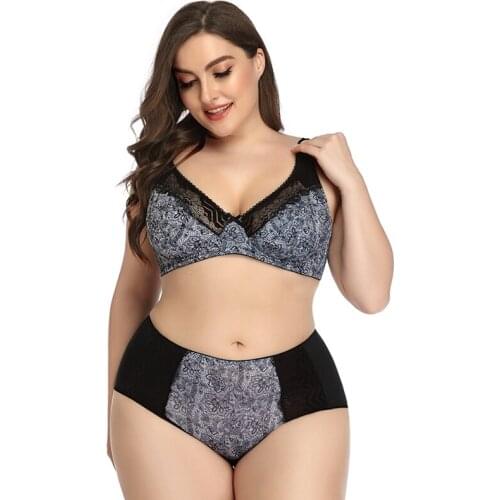 Sexy Lace Women Plus Size Bra And Panty Set Underwire Large Size Underwear Lingerie Brief Sets Female Push Up 1/2 Waist Panties