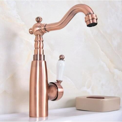 Antique Red Copper Kitchen Faucet Hot & Cold Mixer Tap Single Hole Bathroom Faucet Basin Mixer Tap Lnf631