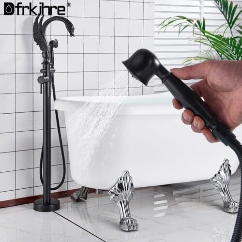 Bathroom Bathtub Faucet Swan Shape 360 Rotation Floor Stand Faucet With Hand Shower Chrome Single Handle Mixer Tap Faucet