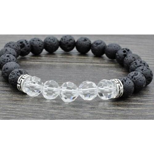 8mm heg2 glass crystal elastic thread adjusted black volcanic lava Bracelet Stone bead essential oils diffuser Buddha Yoga
