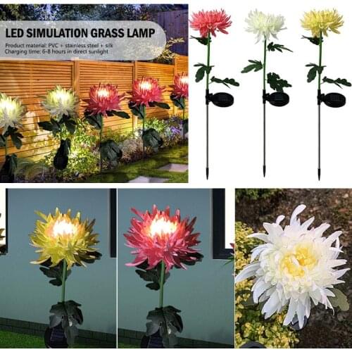 2pcs LED Solar Light Artificial Chrysanthemum Simulation Flower Outdoor Waterproof Garden Lawn Stakes Lamps Yard Art for Home