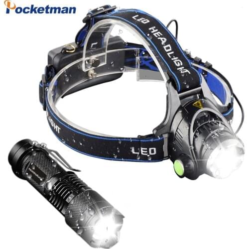 LED Frontal Headlamp 3000LM T6 18650 Head lights lantern+ Q5 Mini LED flashlight 2000lm Zoomable Torch Tactical