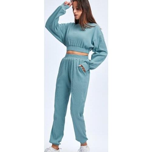 Loose Yoga Suit Women Gym Fitness Set 2 Piece Seamless Yoga Set Long Sleeve Crop Top High Waist Sports Pants Sportwear Women