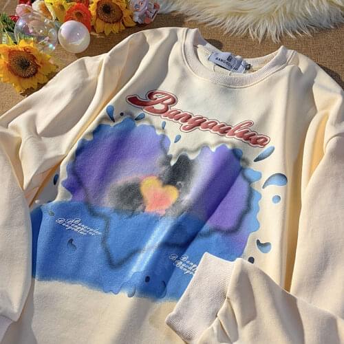 Harajuku Abstract Graphic Hip Hop Sweatshirts Women Teens Clothes Autumn Winter Clothes Long Sleeve Tops Black Apricot Cotton