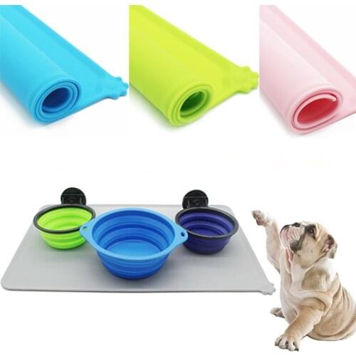 Waterproof Pet food Mat For Dog Cat Solid Color Silicone Pet Food Pad Pet Bowl Drinking Mat Dog Feeding Placemat Easy Washing
