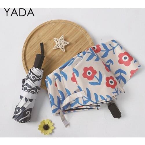 YADA Fashion Flower Leaves Pattern Umbrellas Rain UV 3 Folding Umbrella For Women Windproof Designer Umbrellas Female YS200252