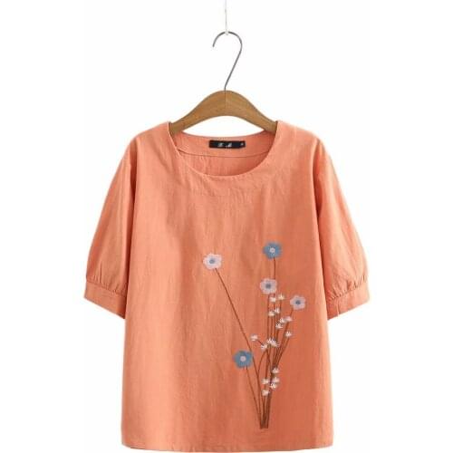 Plus size O neck Cotton embroidery loose women tshirts 2021 new summer causal ladies t shirts female tops t-shirts yellow white