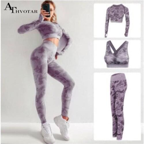 ATHVOTAR Yoga Women Sets Sweat-Absorbent Tummy Control Workout Outdoors Sport Suit for Fitness Printing Set Woman 2 Pieces