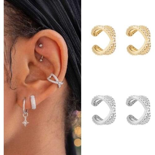 Crmya 925 Sterling Silver Ear Cuff Earrings For Women Gold Filled Zircon Without Piercing Clip On Earrings Fashion Jewelry