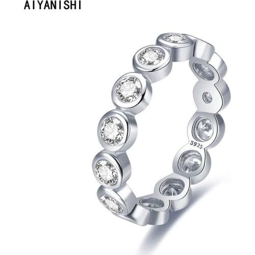 AIYANISHI 925 Sterling Silver Wedding Round Full Eternity Band Ring For Women Row Drill Rings Girl Party Lover Ring Jewelry Gift