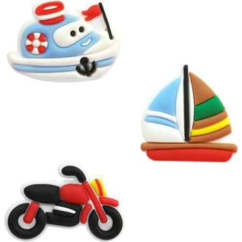 1PCS PVC Brooch Personalized Motorcycle yacht sailing boat pins cute Briefcase Icon backpacks Clothes badge fit kids child g