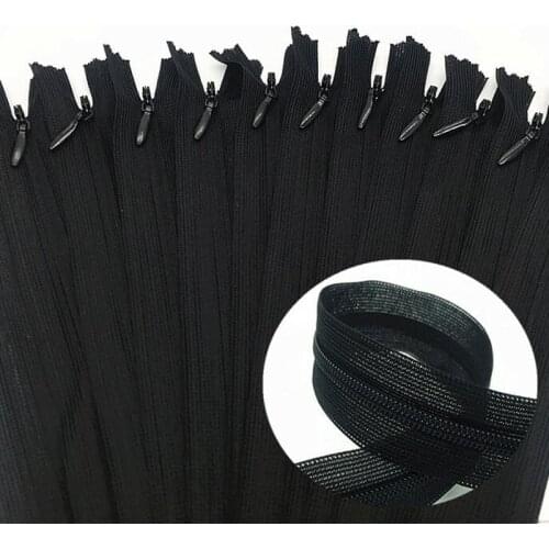 10pcs 3# black 28cm/30cm/40cm/50cm/60cm nylon invisible soft tulle coil Chiffon zipper sewing Silk Zippers