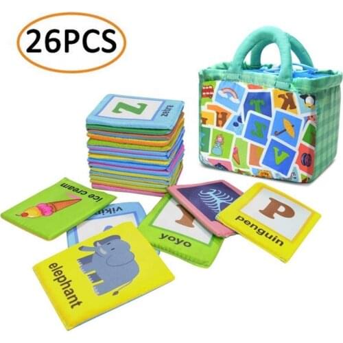 26PCS Early Childhood Education Montessori cartoon series soft cloth bag toy English awareness card