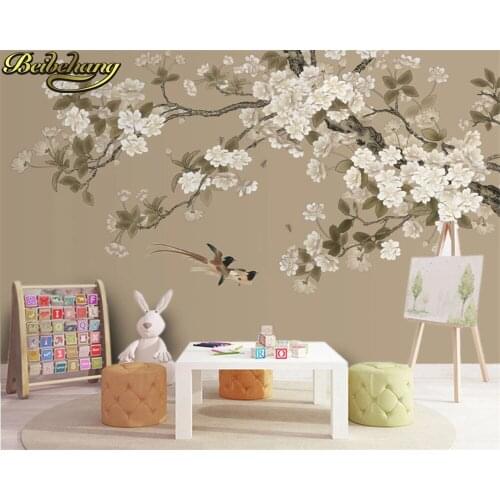 Beibehang 3d wallpaper mural begonia flowers and birds background wall hand-painted high-definition flower and bird decoration
