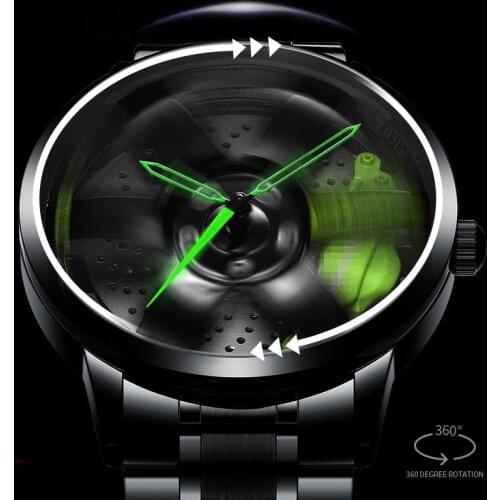 3D Spinning Model Unique Car Rim Watch Waterproof Creative Rotatable Personality Wristwatch Quartz Clock Customize Design