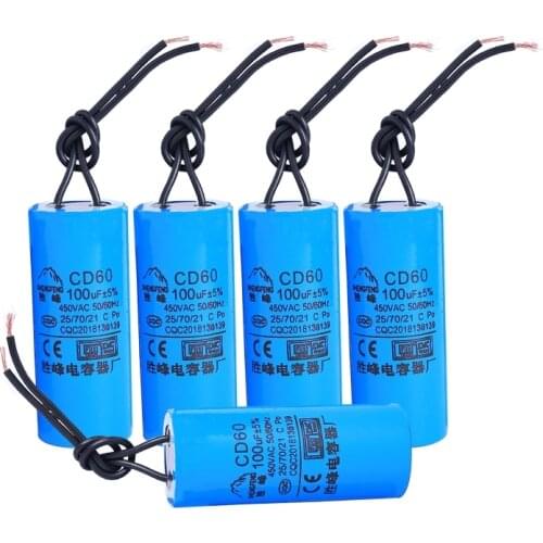 5pcs/set CD60 Small Motor Run Capacitor 100UF 450V Water Pump Start Capacitor