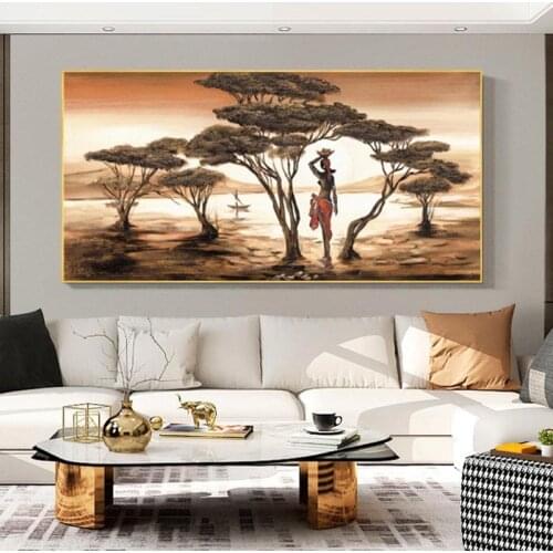 African Woman Paintings On The Wall Classical Sunset Landscape Wall Art Canvas Prints And Posters Cuadros Pictures Home Decor