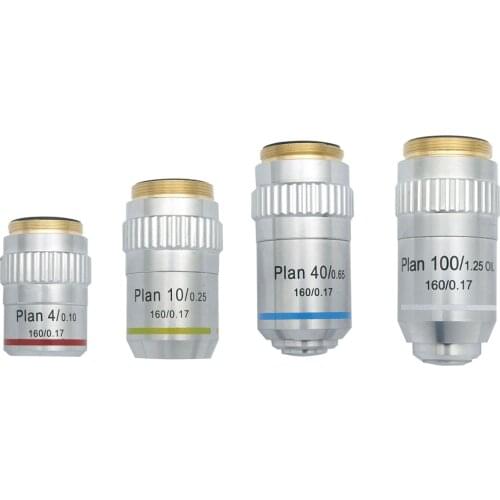 Microscope Plan Achromatic Objective Lens 20.3 RMS Mounting Size 4X 10X 40X 100X Biological Metallurgical Microscope Objectives