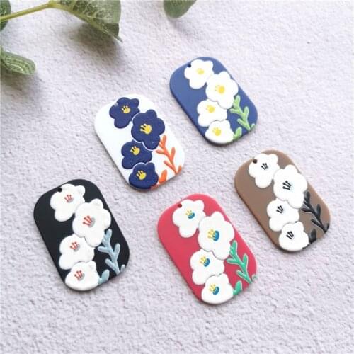 Newest 30pcs/lot Relief effect cartoon flowers pattern print geometry rectangle shape acrylic beads diy jewelry accessory