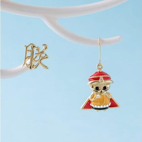 Chinese Style Asymmetry Earrings New Year Jewelry Accessories Fashion Women Cat Drop Ear Charms Chic Unique