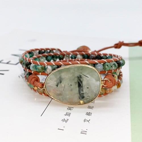 Boho Natural Stone Cahin Beaded Wrap Bracelets 3Layers Leather Strand Bracelet Charms Big Stone Retro Femme Fashion Jewelry