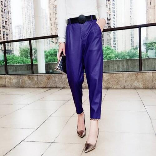 Autumn Women PU Leather Pants Loose Harem Pants Women Slim Ankle Length Harem Pants Slim Faux Leather Trousers For Female
