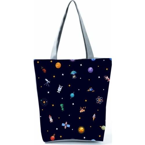 Starry Sky Printed Black Shoulder Bags Landscape All-Match Womens Bag Fashion Eco Handbags High Capacity Portable Shopping Bag