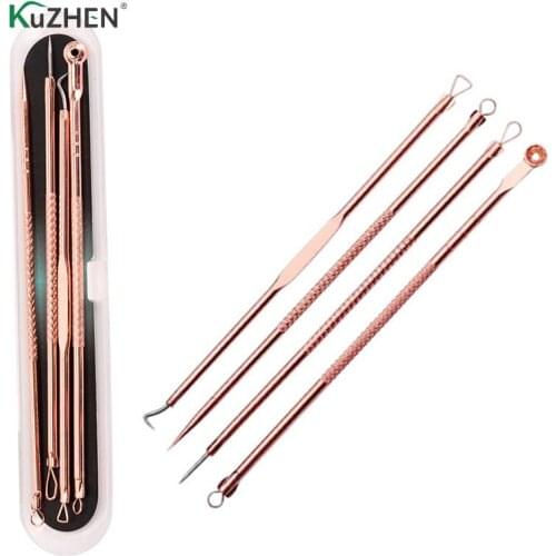 1/4pcs/pack Stainless Steel Blackhead Extractor Removers Pimple Acne Treatment Needle Rose Gold
